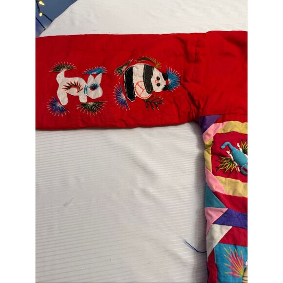 Handmade Chinese Good Luck Blessings Red Quilted Coat Jacket One Size Fits Rare